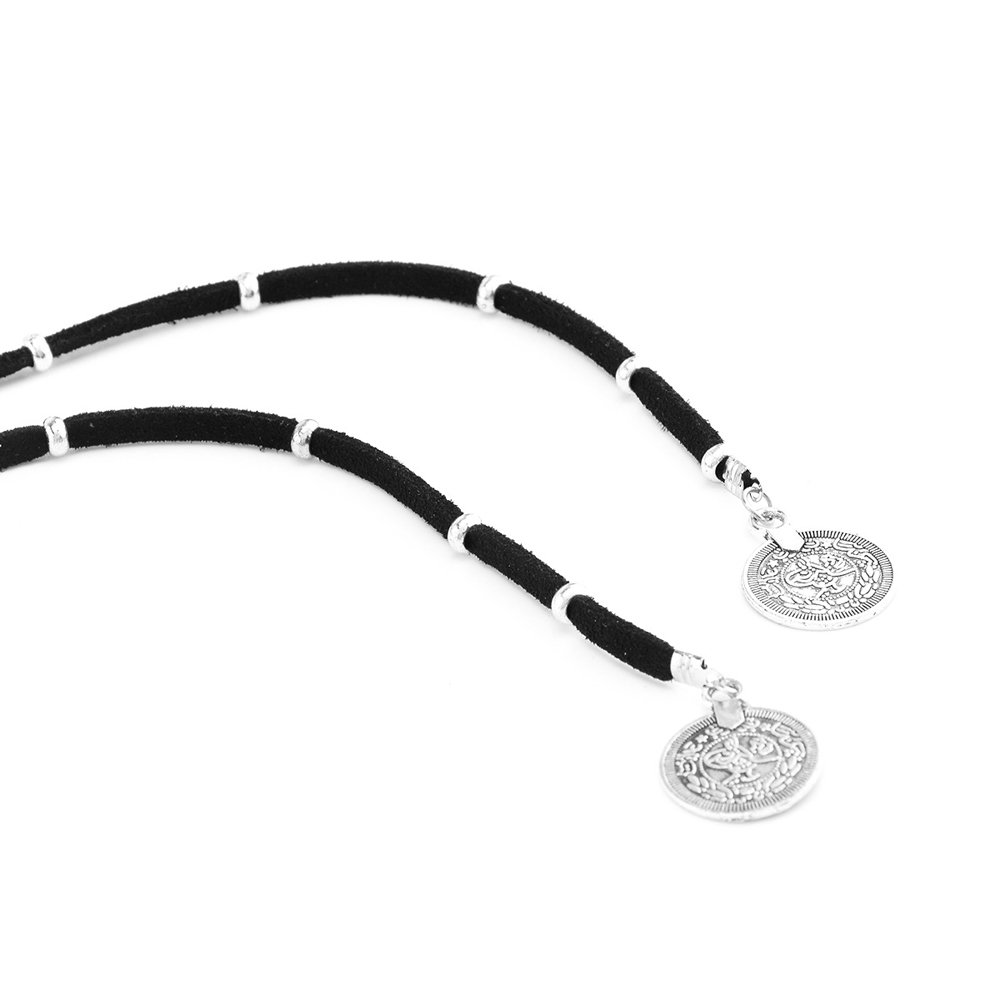 fxmimior Velvet Wrap Gothic Choker Silver Coin Pendant Long Chain Party Wedding Necklace Jewelry for Women (black)