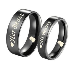 his beauty love heart women's black stainless steel engagement wedding bands promise ring anniversary (her size 5)