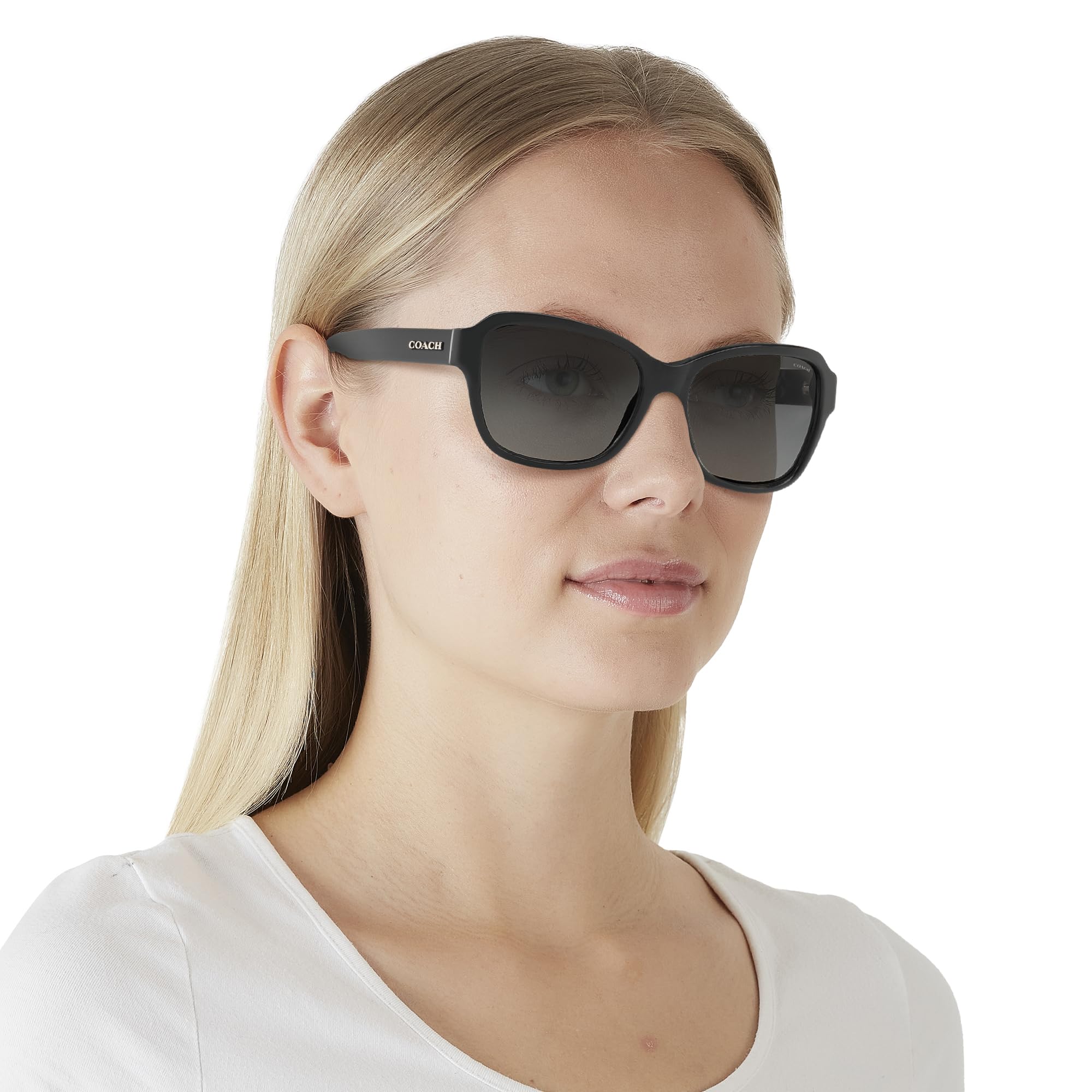 Coach HC8232 Sunglasses, Black/Dark Grey Gradient, 56 mm