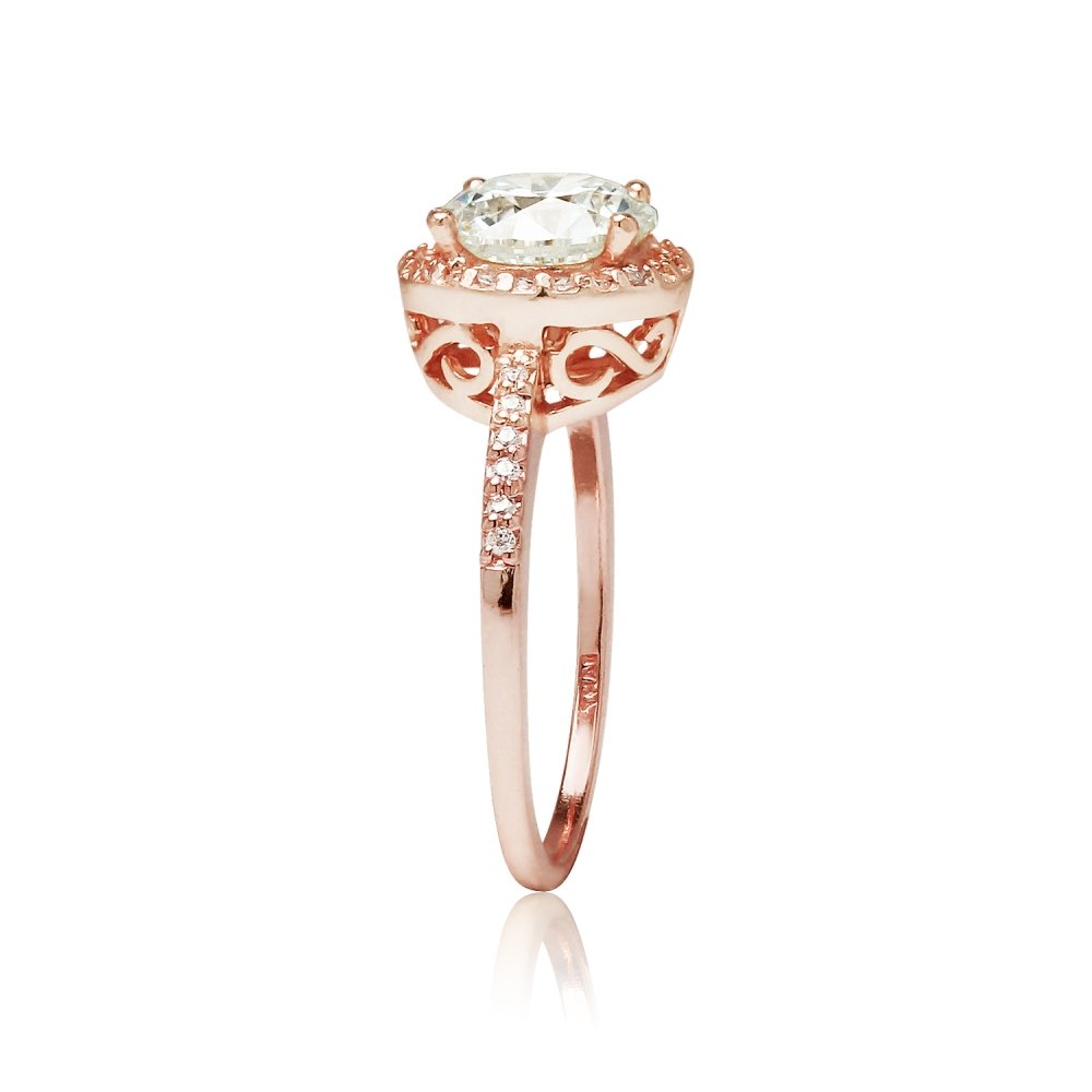 Hoops & Loops Rose Gold Flashed Sterling Silver Halo Engagement Ring created with AAA Zirconia, Size 9