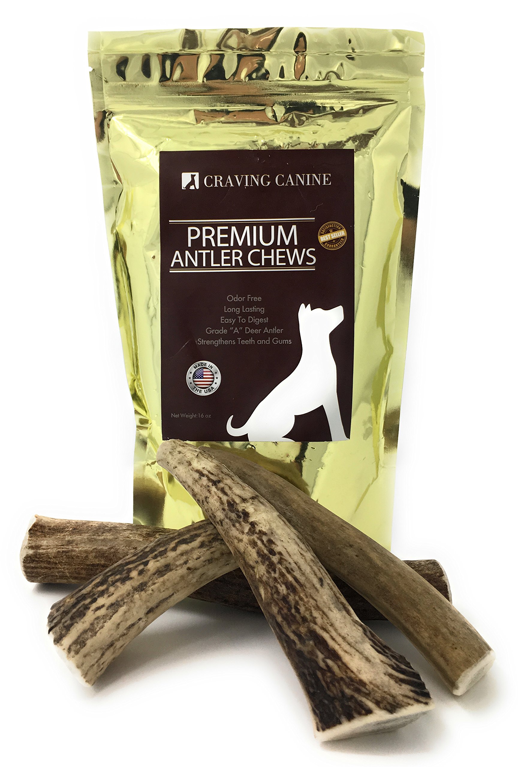 Craving Canine Grade A USA Deer Antlers for Dogs! Odorless, Split-Resistent Horns for Aggressive Chewers! Easy to Digest Antler for Healthy Joints! 1 lb