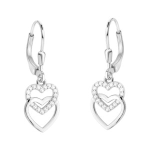 sofia milani - solid 925 sterling silver earrings for women - heart dangle earrings - 20453