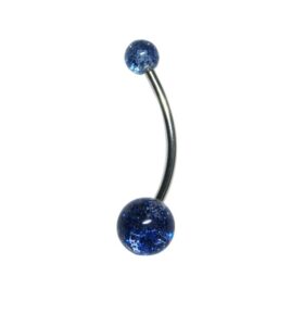 14g custom length dark blue glitter belly button ring (19mm (3/4"))