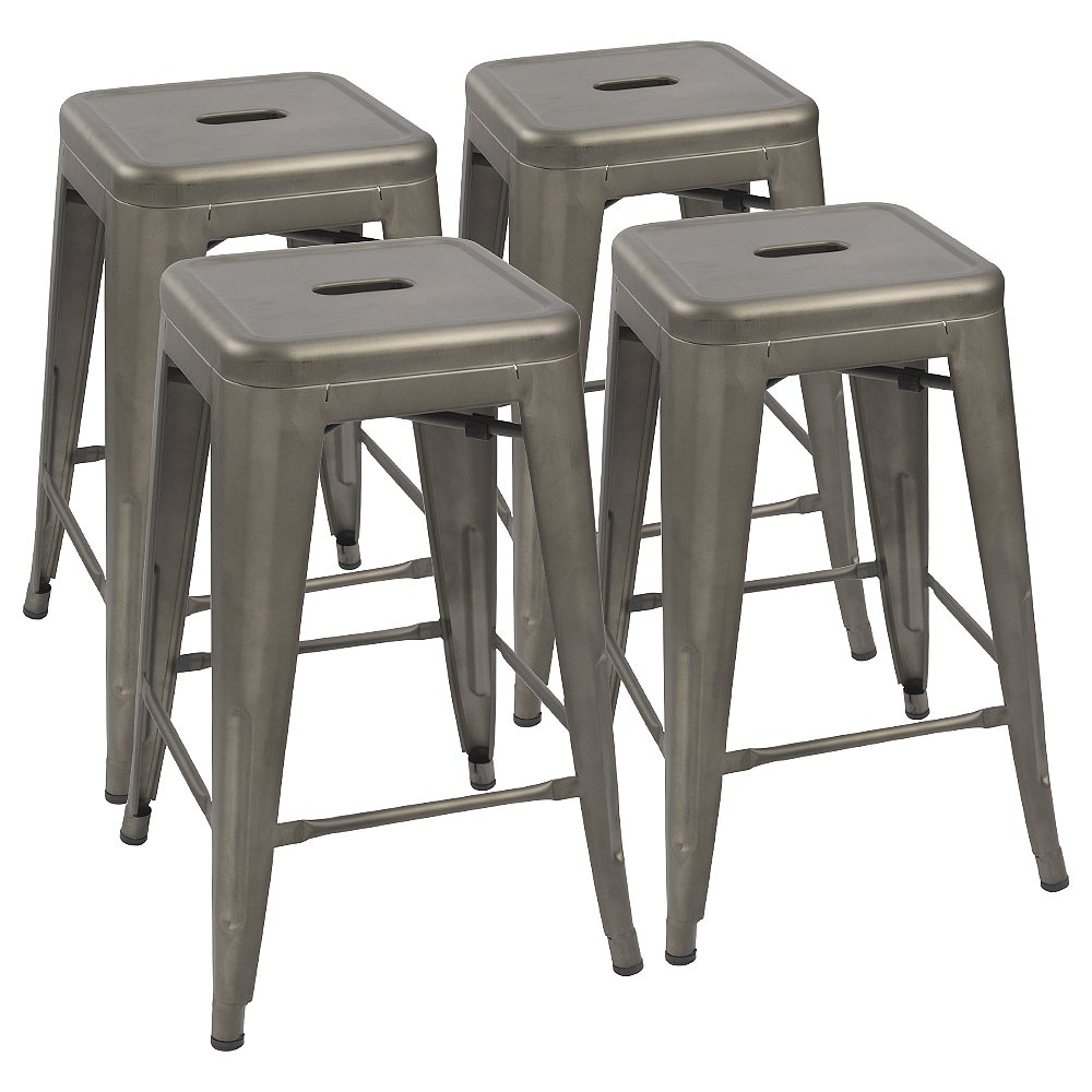 Devoko Metal Bar Stools 24" Indoor Outdoor Stackable Barstools Modern Style Industrial Vintage Counter Bar Stools Set of 4 (24 inch, Gun)