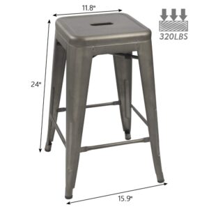 Devoko Metal Bar Stools 24" Indoor Outdoor Stackable Barstools Modern Style Industrial Vintage Counter Bar Stools Set of 4 (24 inch, Gun)