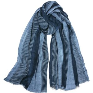 GERINLY Cotton-Linen Scarves Mens Stripe Crinkle Long Scarf European Neck Wrap Bufanda de Hombres Fashion (Blue)