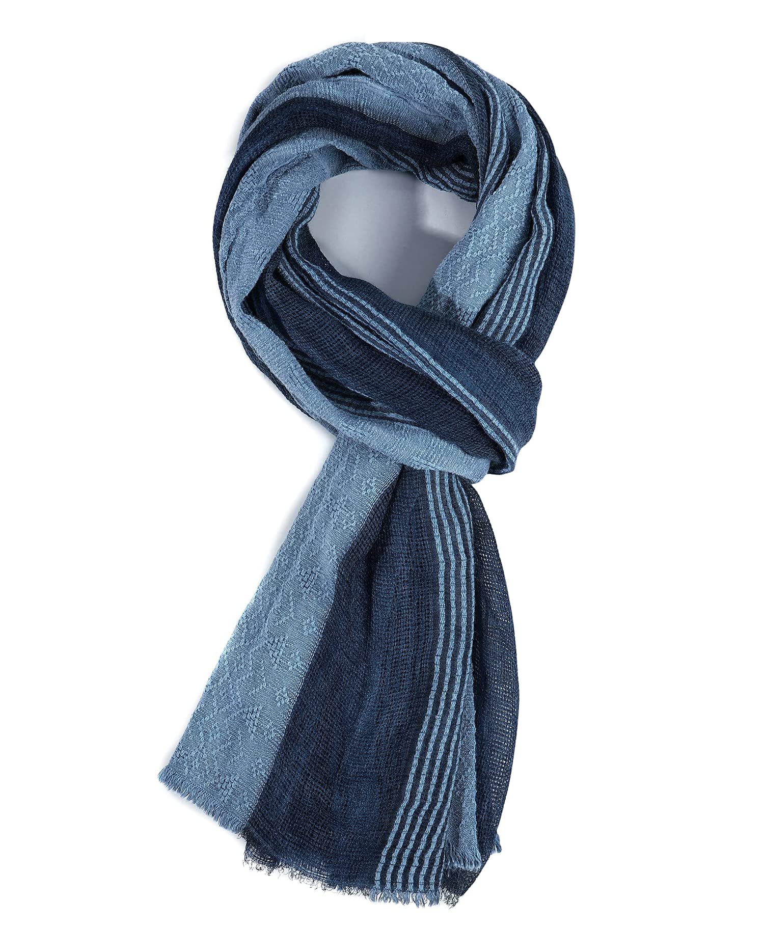 GERINLY Cotton-Linen Scarves Mens Stripe Crinkle Long Scarf European Neck Wrap Bufanda de Hombres Fashion (Blue)