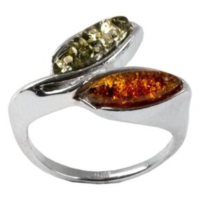 Sterling Silver Multicolor Amber Leaves Ring