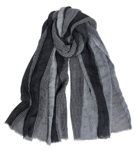 gerinly cotton-linen scarves mens stripe crinkle long scarf fashion turban shawl for travel male wrap (black)