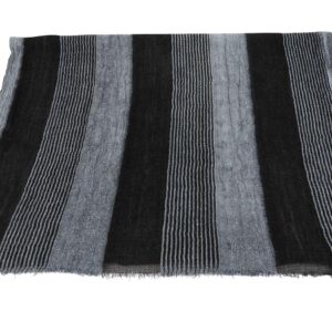 GERINLY Cotton-Linen Scarves Mens Stripe Crinkle Long Scarf Fashion Turban Shawl for Travel Male Wrap (Black)