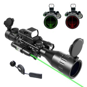 uuq 4-12x50 ao rifle scope red/green illuminated range finder reticle w/green laser - holographic reflex red dot sight - 5 brightness modes flashlight (4-12x50 ao)