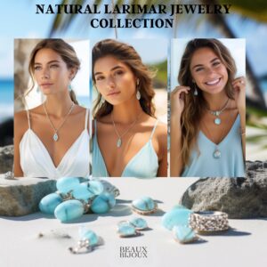 Beaux Bijoux Sterling Silver Blue Larimar Necklace for Women - Natural Larimar Jewelry - Beautiful Blue Larimar Stones - 18 inch Round Pendant Necklace - Larimar Blue Necklaces for Women