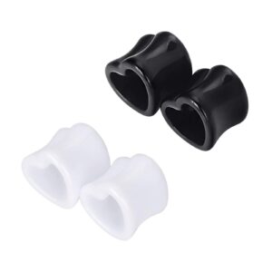 Oyaface 4 PC Heart Shaped Tunnels Double Flare Acrylic Ear Gauges Expander Stretching Piercing Set Black & White 00G