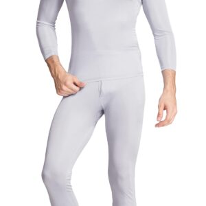 Grenasasilk Men's Silk Long Johns Mulberry Silk Long Underwear V-Neck Breathable Thermal Underwear Sets & Undergarments (L, Silver Grey)