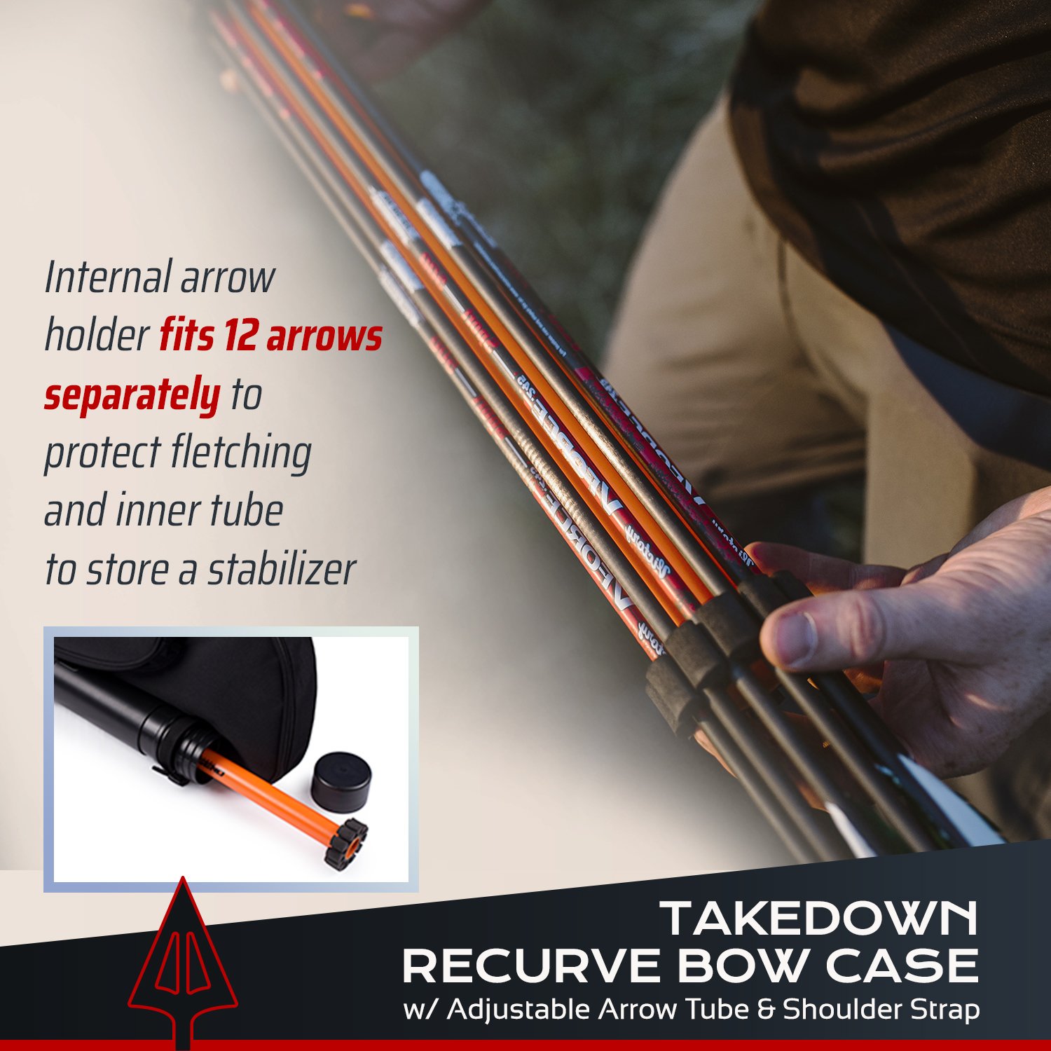 Southwest Archery Universal Takedown Recurve Bow Case | Fully padded foam case includes adjustable Arrow Tube and Large Outside Pocket for Accessories - Perfect for travel