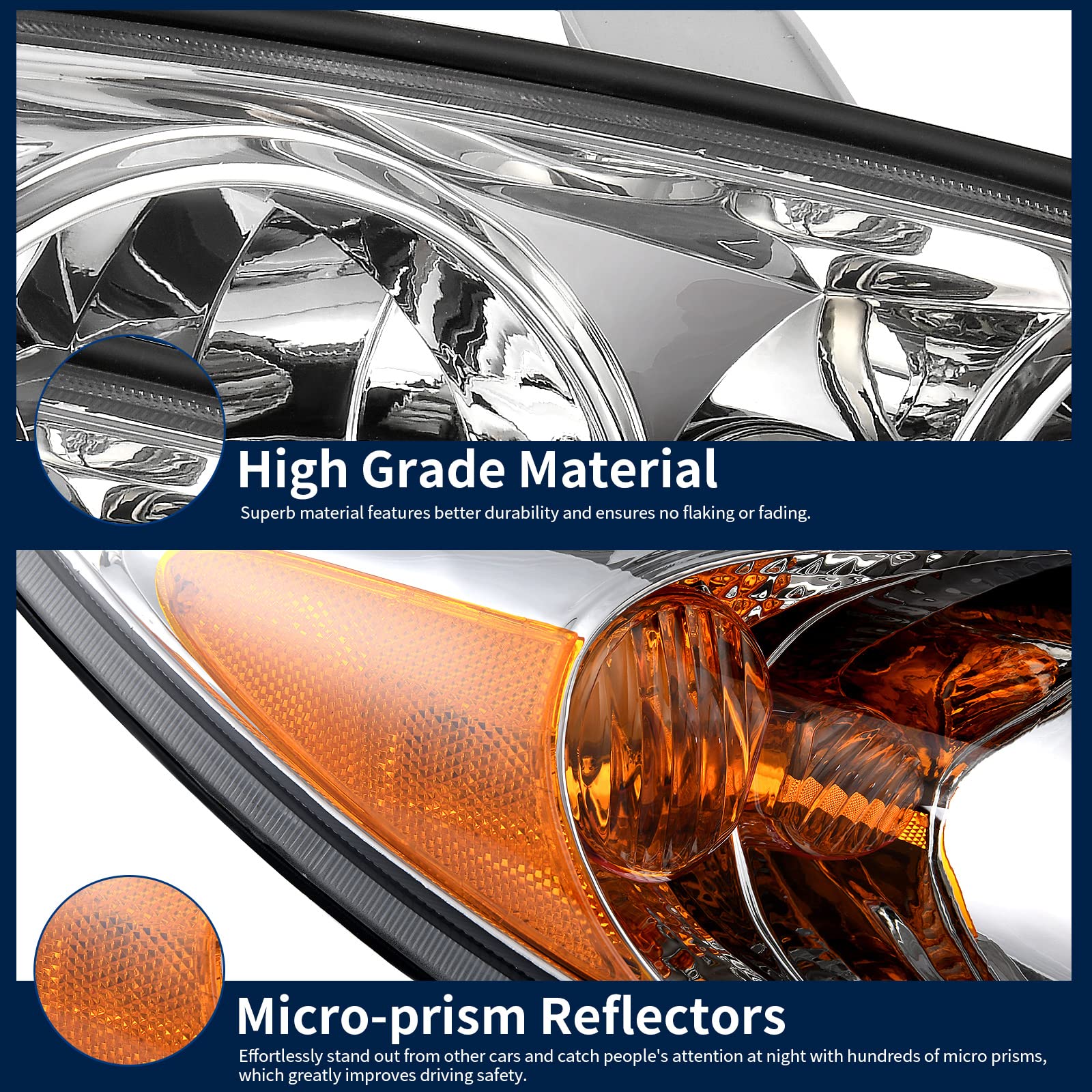 AUTOSAVER88 Headlight Assembly Compatible with 2002 2003 2004 Camry (Only Fits LE/XLE) Chrome Housing Amber Reflector Clear Lens