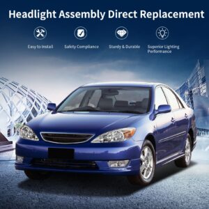 AUTOSAVER88 Headlight Assembly Compatible with 2002 2003 2004 Camry (Only Fits LE/XLE) Chrome Housing Amber Reflector Clear Lens