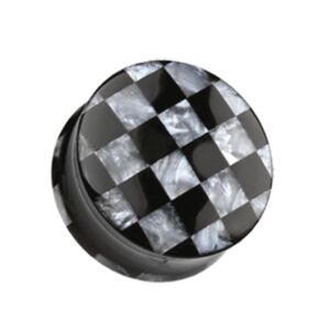 freedom fashion marble checker double flared ear gauge plug (sold by pair) (00 ga, black)