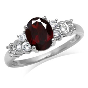 Silvershake 2.05ct. Natural Garnet and White Topaz 925 Sterling Silver Engagement Ring Size 7.5