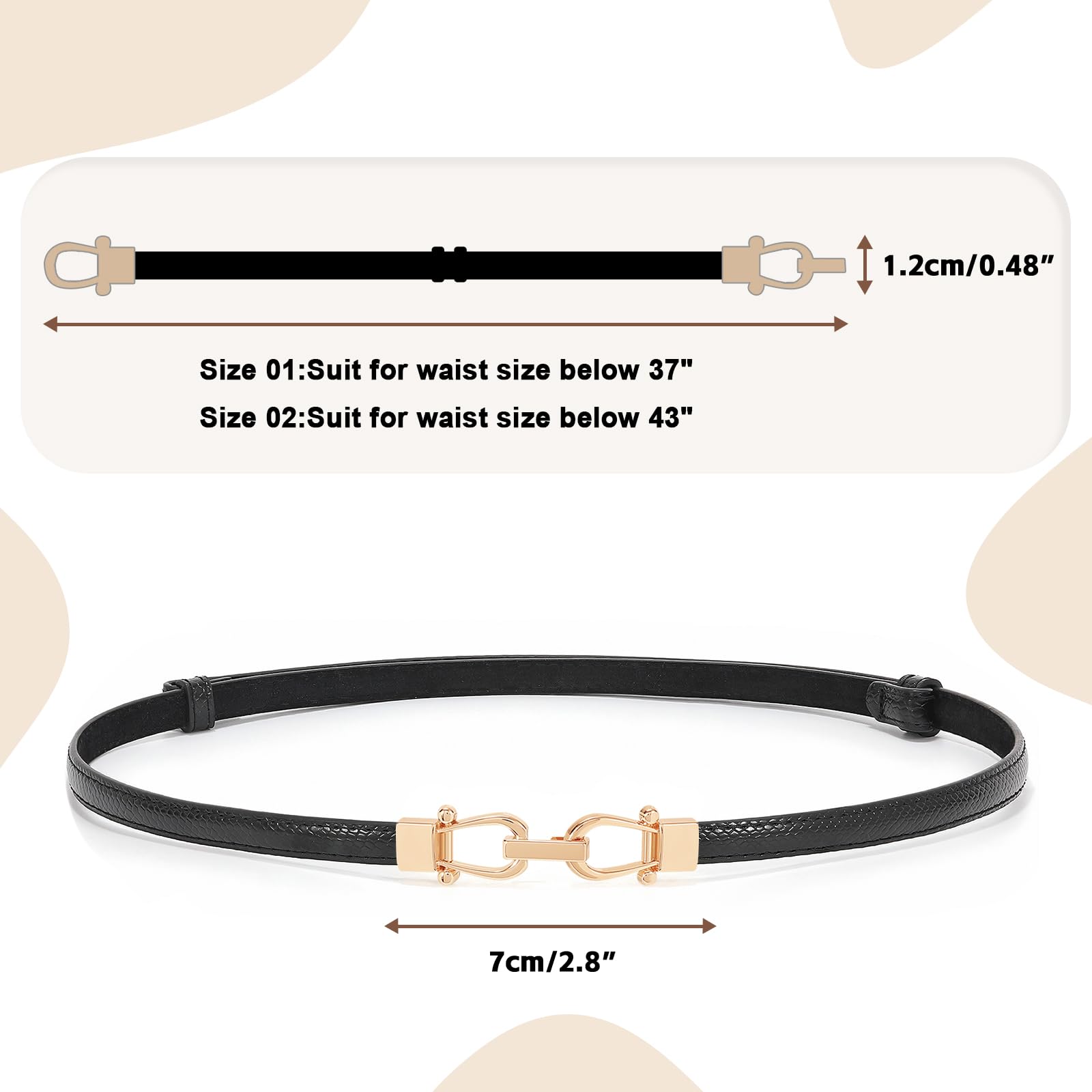 JASGOOD Leather Skinny Women Belt Thin Waist Belts for Dresses up to 37 Inches with Golden Buckle 2 Pack(Black+White,Waist Size Below 37 Inches)