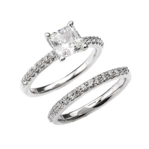 10k White Gold 2.5 Carat Total Weight Princess CZ Classic Engagement Wedding Ring Set (Size 7)