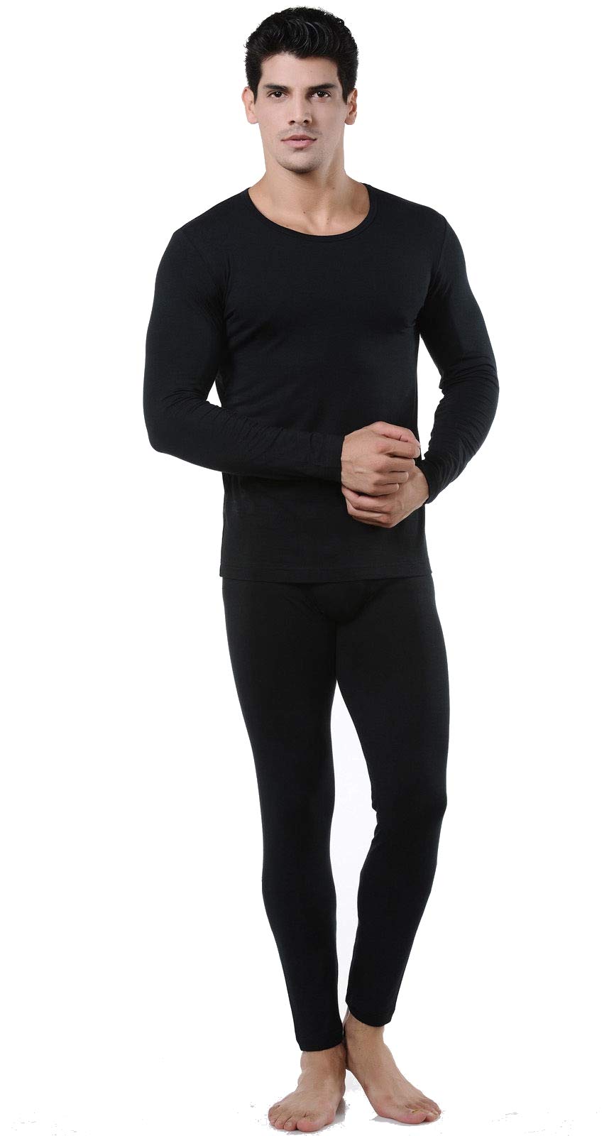 9M Men's Ultra Soft Thermal Underwear Base Layer Long Johns Set with Fleece Lined, Black, Large