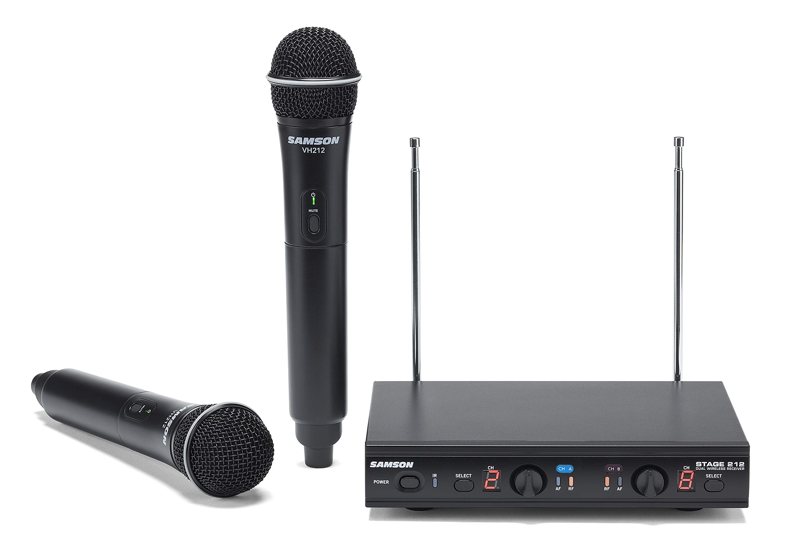 Samson Stage 212 Dual Vocal VHF Frequency Agile Wireless System (2) Q6 Dynamic Mics