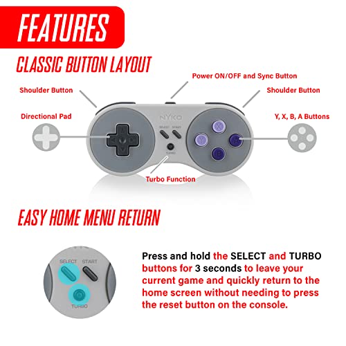 Nyko Super Miniboss - Wireless Controller for Nintendo SNES Classic Mini with Turbo, Ergonomic Design, 20 Feet Range, Rechargeable Battery, & Rapid Fire Functionality for Enhanced Gameplay Experience