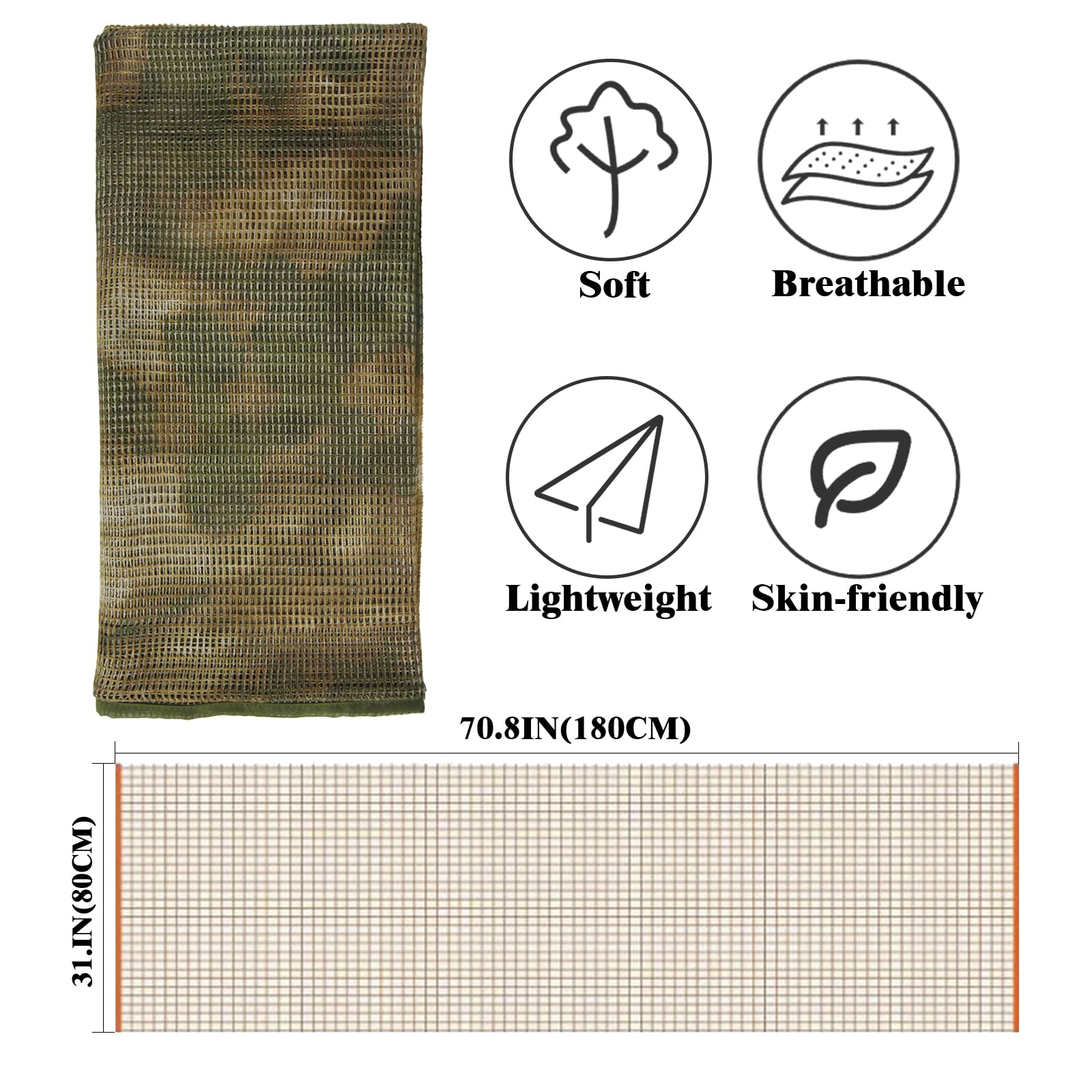 HYOUT Tactical Military Neck Scarves Woodland Camo Scarf Sniper Veil Desert Shemagh for Wargame Outdoor Sports