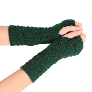 Women Winter Fingerless Gloves Crochet Knit Arm Warmers Mittens with Thumb Hole,Khaki