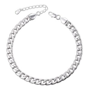 u7 cuban chain anklets platinum plated beach foot jewelry 7mm wide curb chains ankle bracelet for women, length 22-27cm