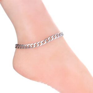 U7 Cuban Chain Anklets Platinum Plated Beach Foot Jewelry 7mm Wide Curb Chains Ankle Bracelet for Women, Length 22-27CM