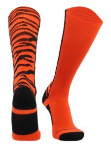 crazy socks with safari tiger stripes over the calf socks (orange/black, small)