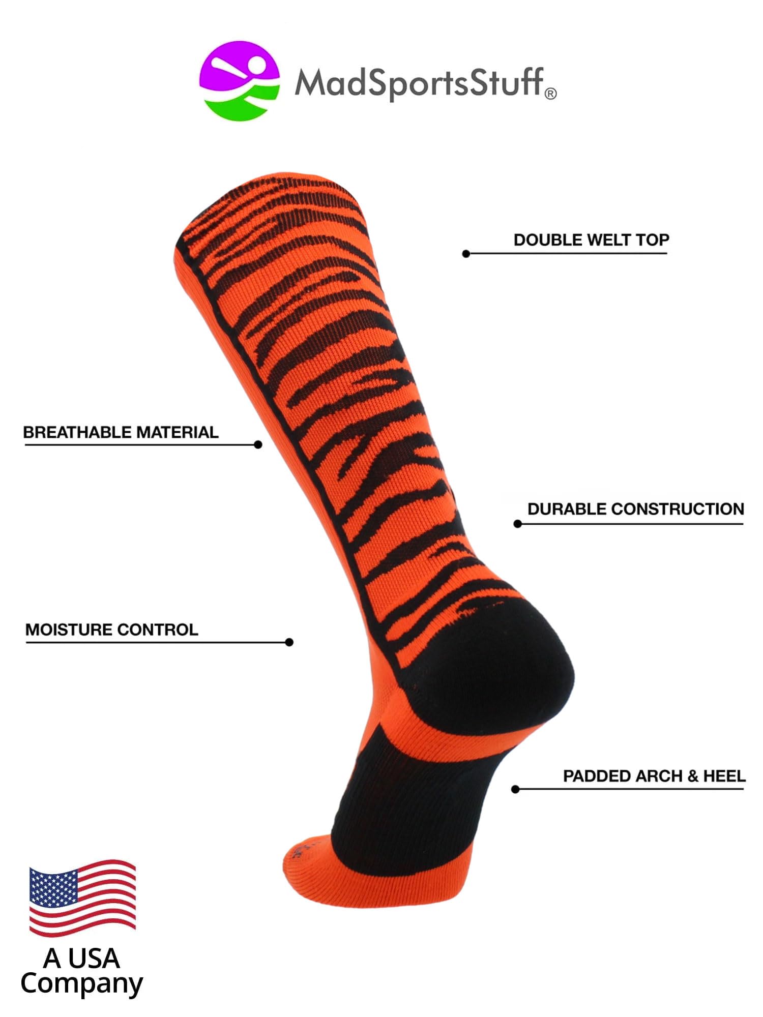 Crazy Socks with Safari Tiger Stripes Over the Calf Socks (Orange/Black, Small)