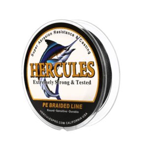 hercules super cast 300m 328 yards braided fishing line 50 lb test for saltwater freshwater pe braid fish lines superline 8 strands - black, 50lb (22.7kg), 0.37mm