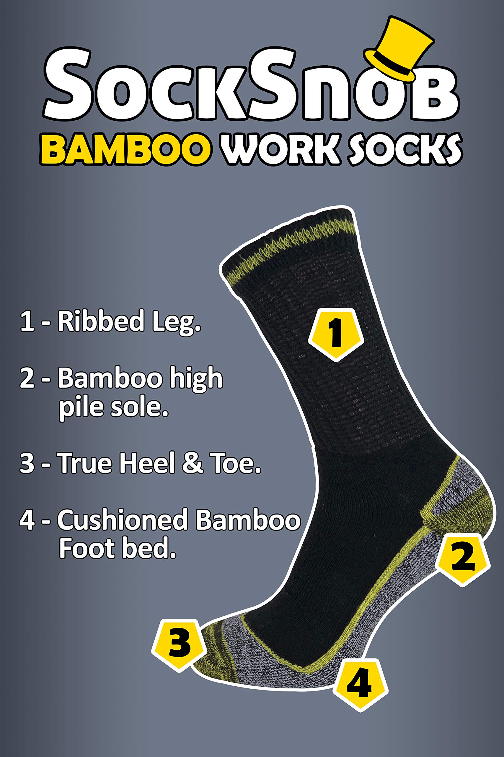 Mens Anti Sweat Moisture Wicking Summer Bamboo Work Socks for Steel Toe Boots (7-12 US, 3 Pack (BWS))