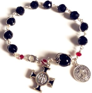 elegantmedical handmade silvetr wire wrap black agate prayer beads bracelet rosary cross catholic