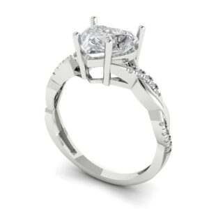 2.1 Ct Heart Cut Clear Simulated Diamond 14K White Gold Solitaire with Accents Engagement Anniversary Ring Size 3.75