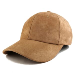 trendy apparel shop plain faux suede leather adjustable structured baseball cap - khaki