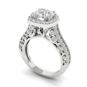 2.7 Ct Round Cut Clear Simulated Diamond 14K White Gold Halo Solitaire with Accents Engagement Anniversary Ring Size 7.5