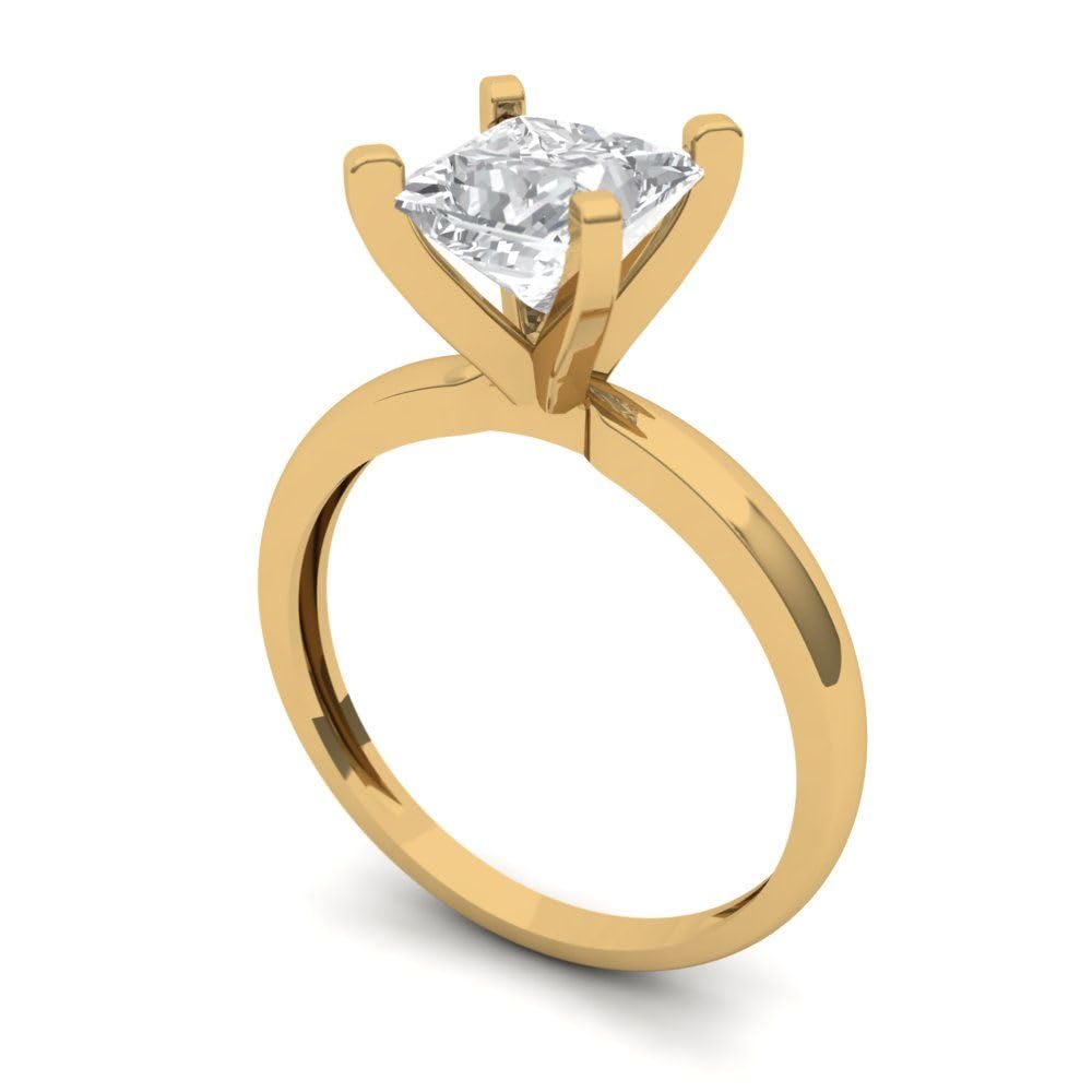 1.5 Ct Brilliant Princess Cut Clear Simulated Diamond 14K Yellow Gold Solitaire Engagement Bridal Anniversary Ring Size 5.25