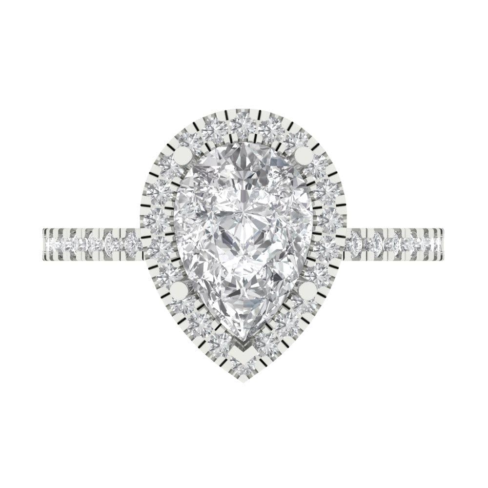 Clara Pucci 2.38 Ct Pear Cut Clear Simulated Diamond 14K White Gold Halo Solitaire with Accents Engagement Anniversary Ring Size 9.75