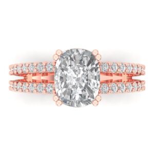 3.96 ct brilliant cushion cut clear simulated diamond 14k rose gold solitaire with accents engagement anniversary ring size 8