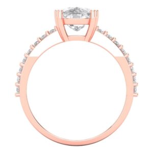 3.96 Ct Brilliant Cushion Cut Clear Simulated Diamond 14K Rose Gold Solitaire with Accents Engagement Anniversary Ring Size 8