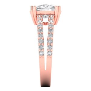 3.96 Ct Brilliant Cushion Cut Clear Simulated Diamond 14K Rose Gold Solitaire with Accents Engagement Anniversary Ring Size 8