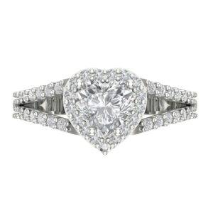 1.49 Ct Heart Cut Clear Simulated Diamond 14K White Gold Halo Solitaire with Accents Engagement Anniversary Ring Size 4.5