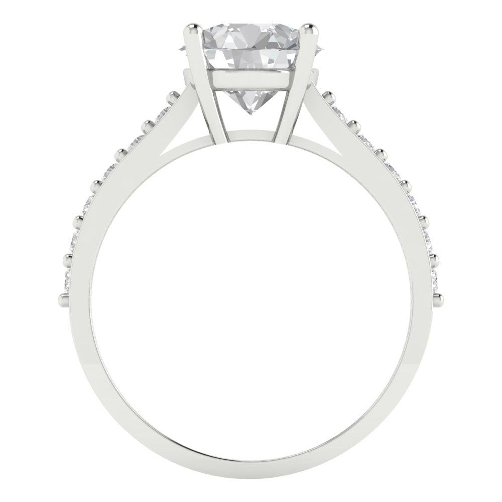 2.18 Ct Round Cut Clear Simulated Diamond 14K White Gold Solitaire with Accents Engagement Anniversary Ring Size 7.5