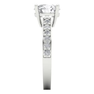 2.18 Ct Round Cut Clear Simulated Diamond 14K White Gold Solitaire with Accents Engagement Anniversary Ring Size 7.5