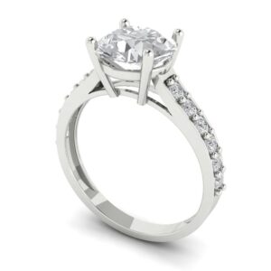 2.18 Ct Round Cut Clear Simulated Diamond 14K White Gold Solitaire with Accents Engagement Anniversary Ring Size 7.5