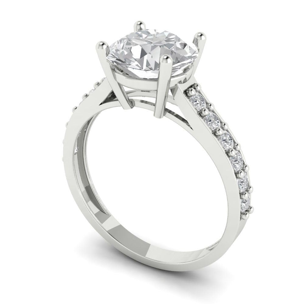 2.18 Ct Round Cut Clear Simulated Diamond 14K White Gold Solitaire with Accents Engagement Anniversary Ring Size 7.5